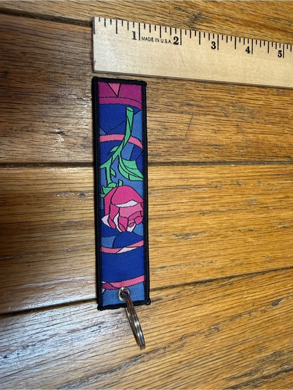 Beauty and the Beast Stained Glass Key Fob - Pink Rose & Yellow Dress